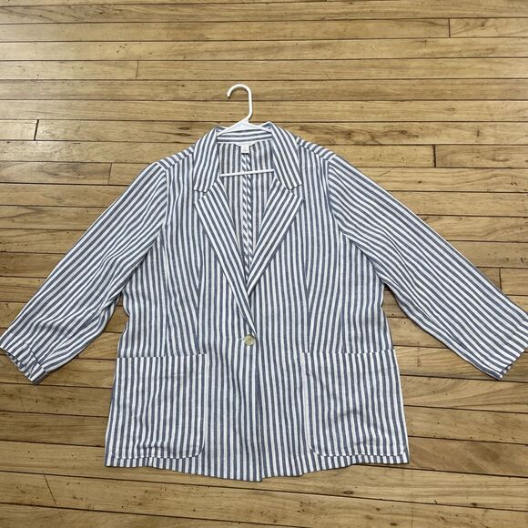 Caslon Linen Jacket Women XXL Blue White Striped Yacht Unstructured Blazer 2XL - Picture 13 of 16
